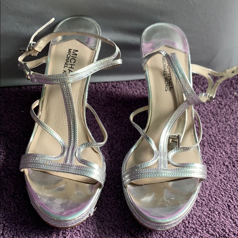 Silver Michael Kors wedge heels